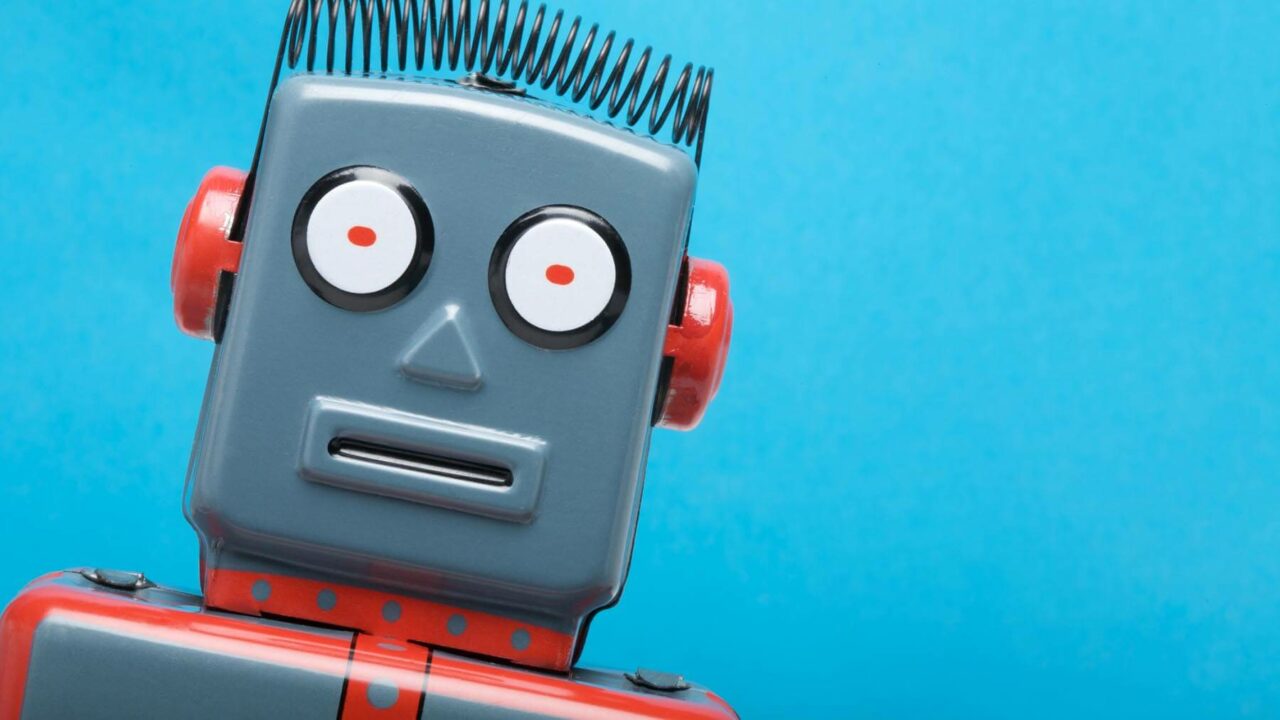 Robot med förvirrat ansiktsuttryck.
