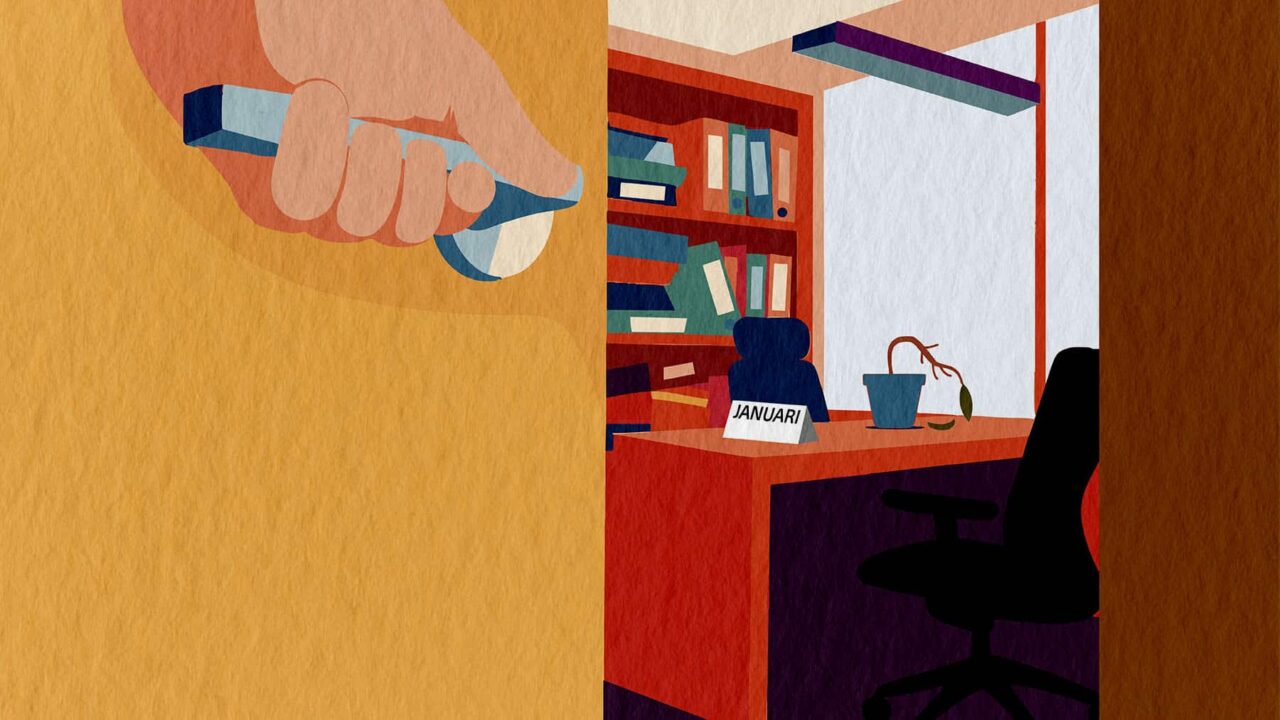 Illustration på dörr som öppnas till ett kontor