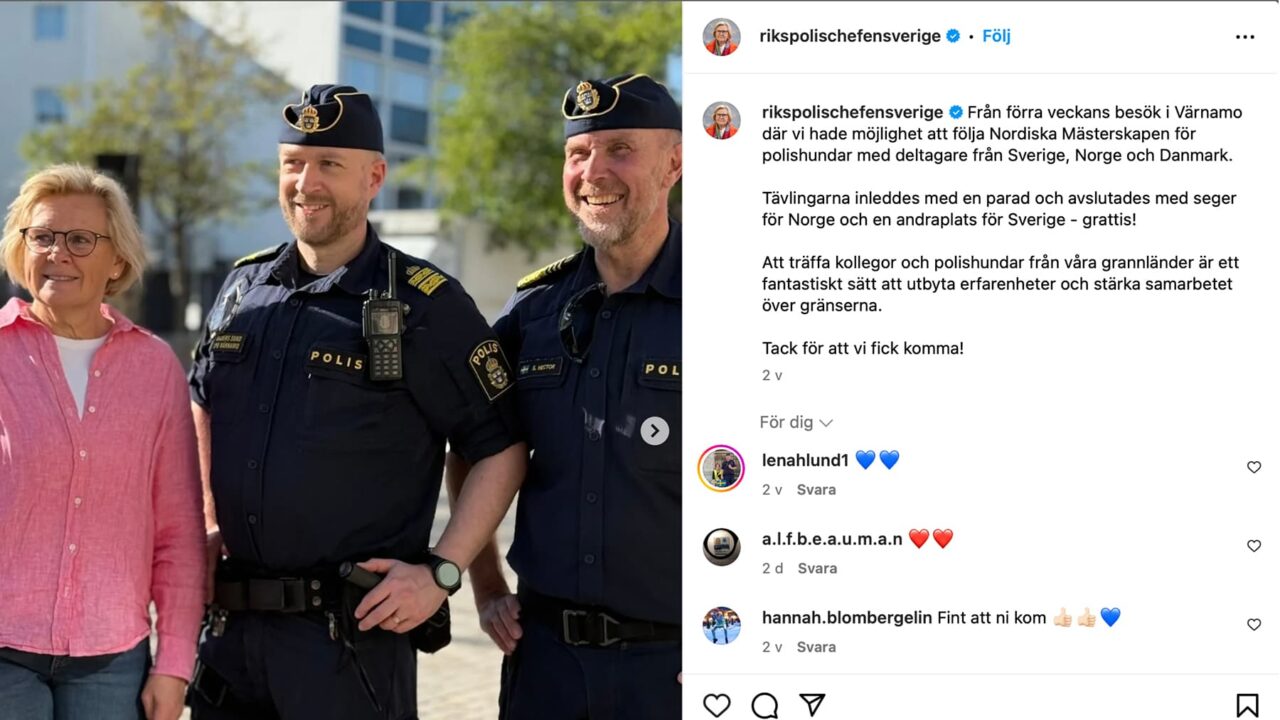 Instagrambild av Petra Lundh och två poliser
