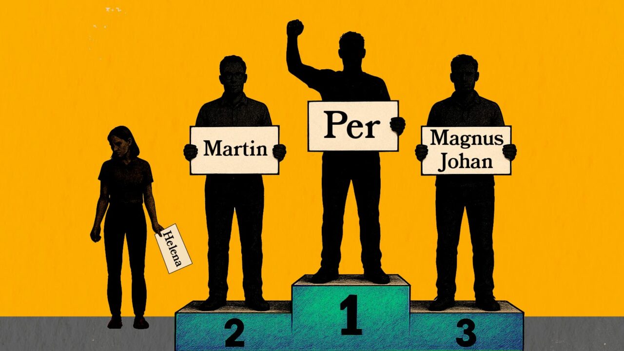 Illustration på vanligaste namnen på börs-vd:ar: Martin, Per, Magnus och Johan. Bland kvinnor är det Helena.