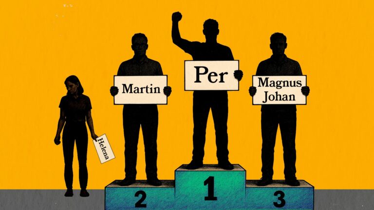 Illustration på vanligaste namnen på börs-vd:ar: Martin, Per, Magnus och Johan. Bland kvinnor är det Helena.
