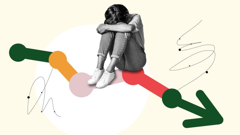 grafik trött kvinna med ansiktet i armarna