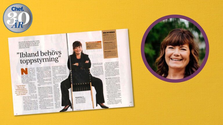 Porträttbild på Camilla Sundström och faksimil Chef 1995