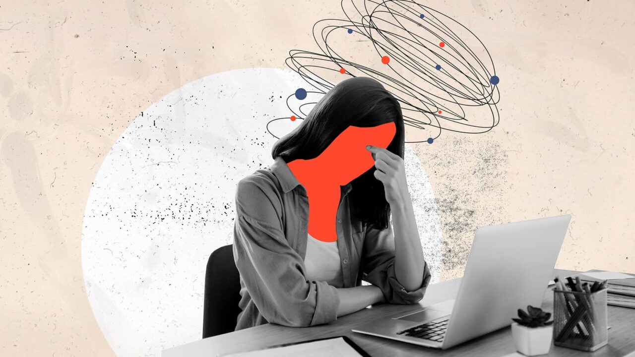 Grafik och illustration på kvinna som verkar trött och stressad