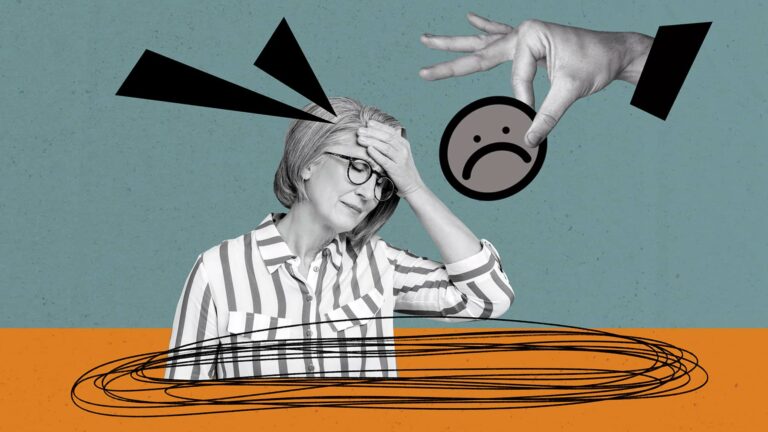 Grafik och illustration på kvinna som verkar trött och stressad