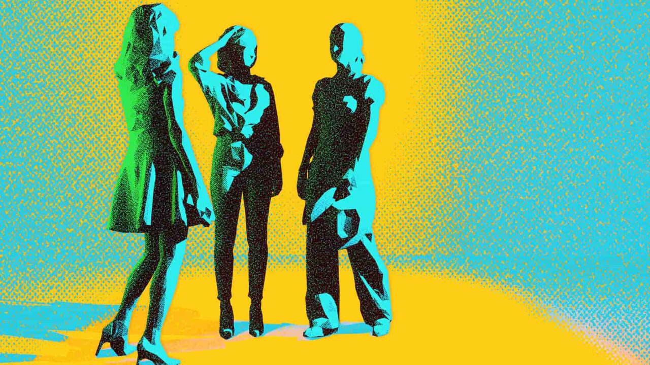 grafik på 3 kvinnosiluetter som står