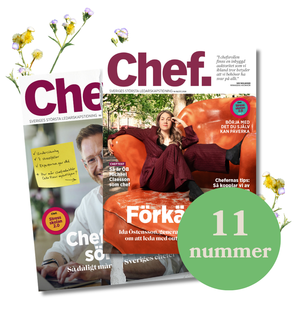 Två tidningar Chef omringade med sommarblommor med en splash där det står 11 nummer i.