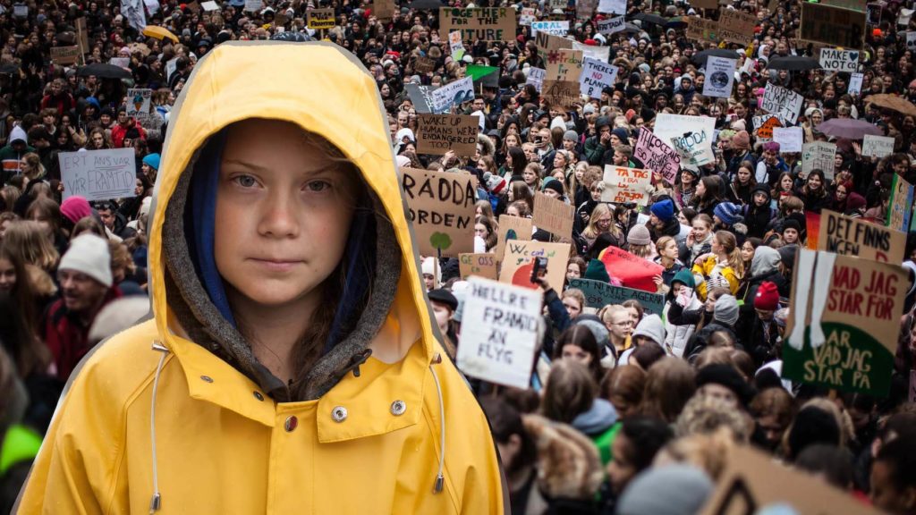 Bild på Greta Thunberg och skolstrejk