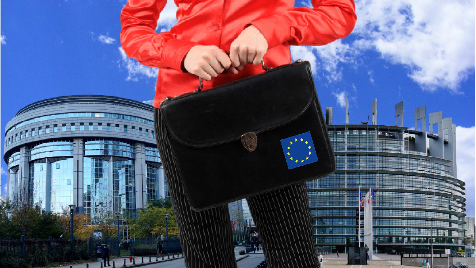 Person i Bryssel med EU-väska, på väg att göra karriär